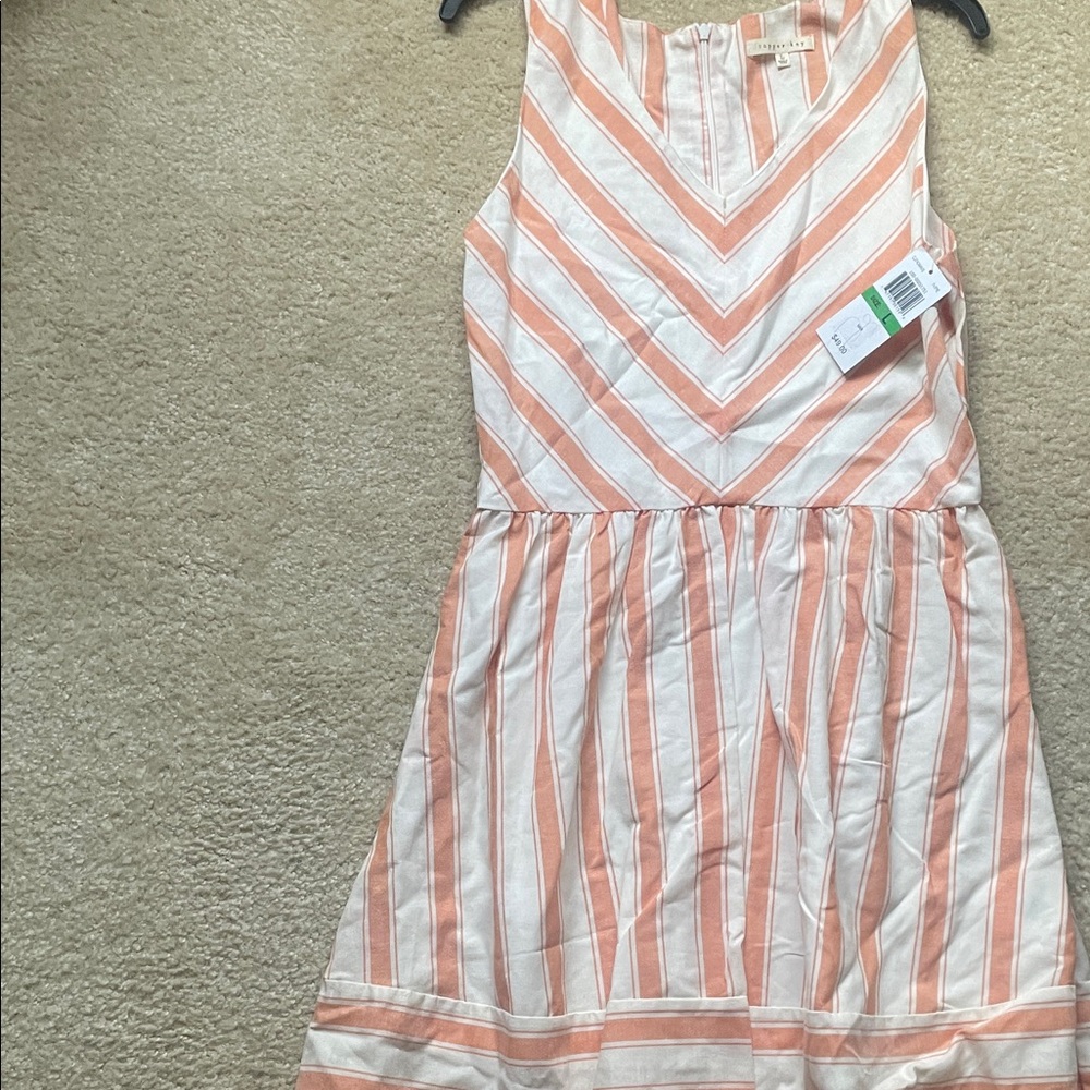 Copper Key Peach and White Striped Midi Dress